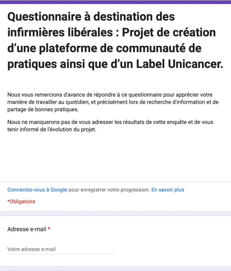 Formulaire enquête Unicancer plateforme IDEL