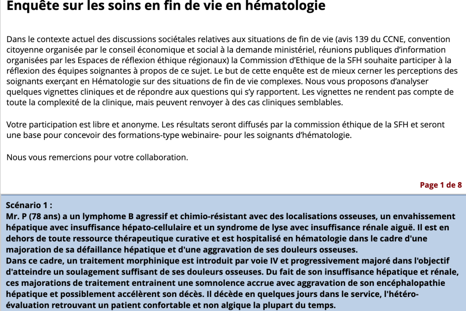 Enquête Commission Ethique SFH