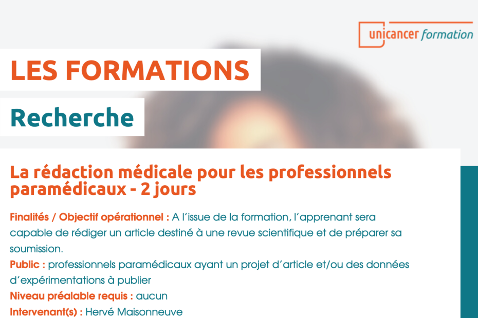 Formation Unicancer Recherche – Rédaction médicale pour les professionnels paramédicaux